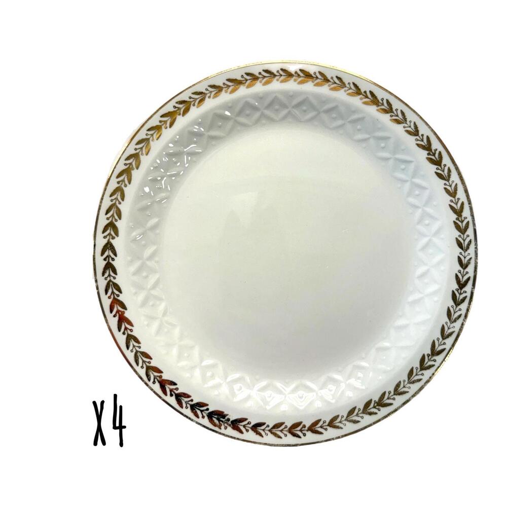 Set of 4 Vintage Alfred Meakin England 7” Porcelain Bread Plates Gold Trim